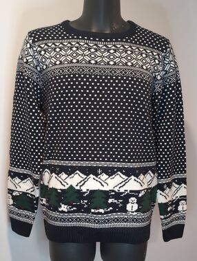 Men's Navy and White Fair Isle Winter Sweater